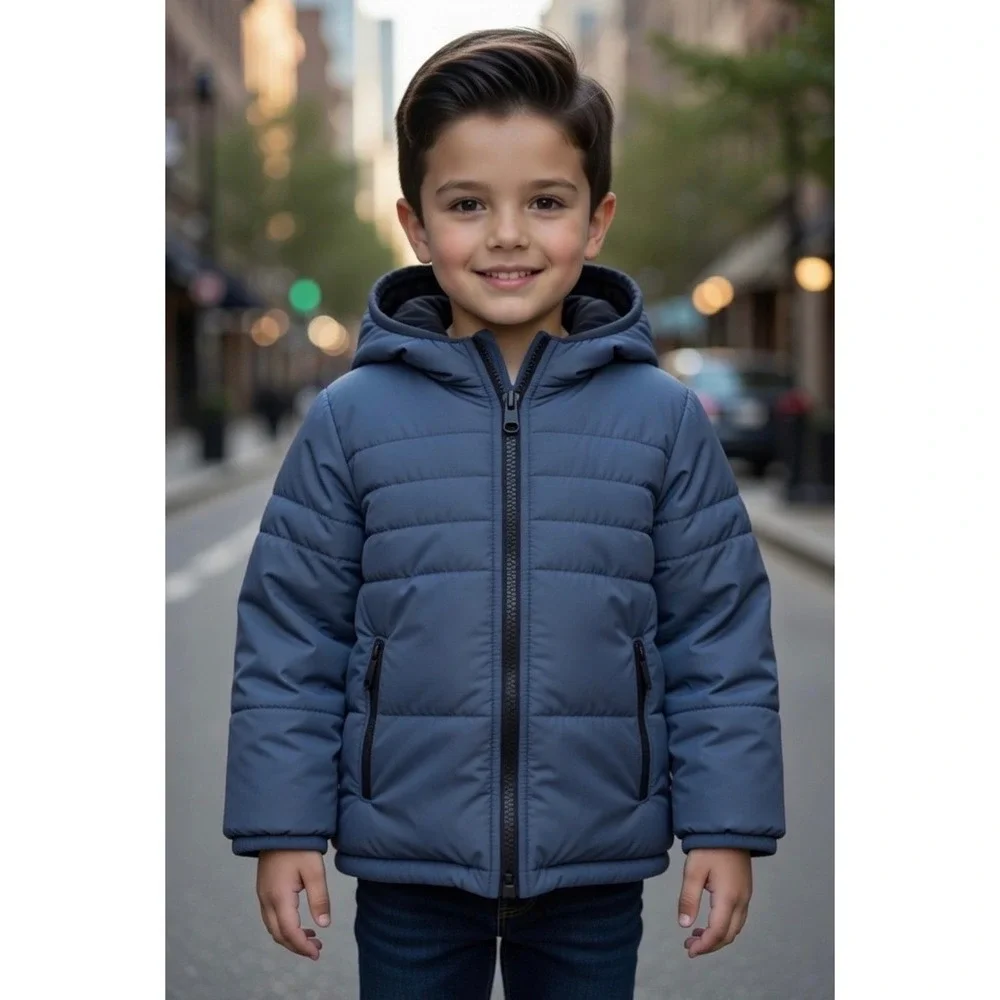 Hunter Kids Blue Puffer Jacket Faux Fur Lined‎ Hooded Quilted Coat 2T NWT